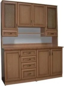 Kredenc Ramiak 160, orech ecco/akacia (sklo hranaté, úchyt u13 zlato, doska dub lancelot)