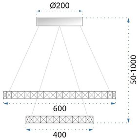 Toolight - Vegas 40/60, závesné stropné svietidlo + diaľkové ovládanie APP659, biela, OSW-07859