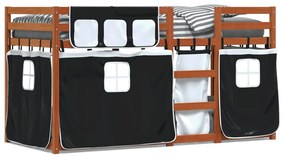 Poschodová posteľ závesy bielo-čierna 90x200cm masívna borovica 3283946