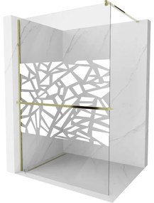Mexen Kioto+ sprchová stena s poličkou a lištou 100 x 200 cm, transparentnéné/bialy wzór 8 mm, zlatá - 800-100-121-50-85