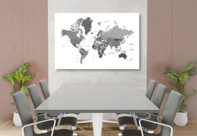 Obraz mapa sveta v čiernobielej farbe - 120x80