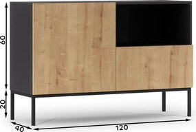 Komoda Loyd (dub artisan + čierna matná). Akcia -15%. Vlastná spoľahlivá doprava až k Vám domov. 1051948