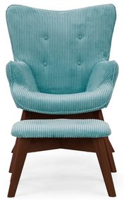 Tyrkysové menčestrové kreslo s podnožkou Niko – Ropez
