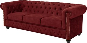 Dizajnová trojsedačka Chesterfield 205 cm červený zamat