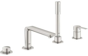 GROHE Lineare 4-otvorová páková batéria na okraj vane, s rozetami, vyloženie výtoku 212 mm, Supersteel, 19577DC1