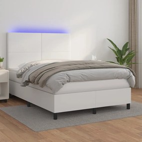 Boxspring posteľ s matracom a LED biela 140x200 cm umelá koža 3135826