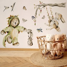 Gario Detská nálepka na stenu Woodland walk - medvedík, zajačik a myšky