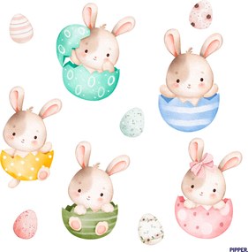 PIPPER. Textilná nálepka na stenu "Veľkonočné zajačiky 4"