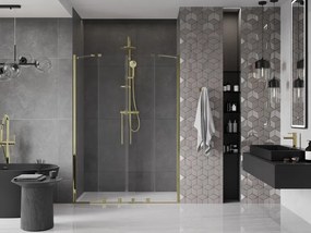 Mexen Velar Duo, posuvné dvere do otvoru 140x200 cm, 8mm číre sklo, zlatá lesklá, 871-140-000-02-50