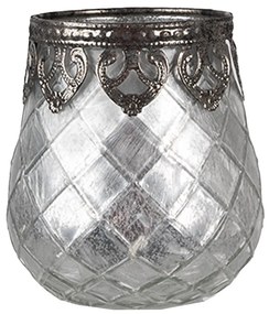 Strieborno-sivý sklenený svietnik na čajovú sviečku - Ø 9*11 cm