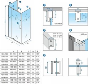 BPS-koupelny 3-stenný obdĺžnikový sprchový kút ZES KZ23E BL 110/dvere x 70/zástena cm, čierny - bez vaničky