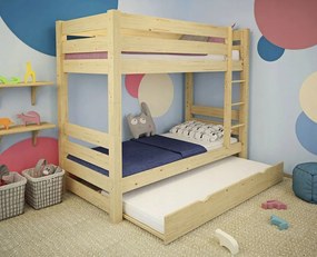 Detská poschodová posteľ z masívu borovice HONZA - 200x90 cm - prírodná