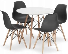Jedálenská zostava TODI 80cm okrúhly stolový set biely + 4 stoličky OSAKA čierne