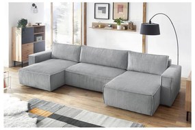 Svetlosivá menčestrová rozkladacia rohová pohovka do "U" Nihad – Bobochic Paris