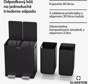 Klarstein EcoVista, odpadkový kôš s kompostérom, 40 l + 3 l/kôš + kompostér, Soft-Close