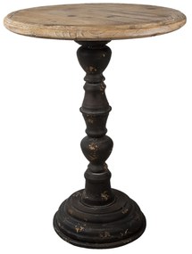 Tmavo hnedý kovový odkladací stolík s drevenou doskou - Ø 57 * 75 cm
