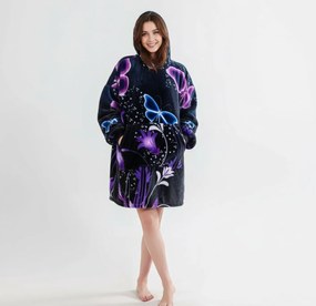 Baránková mikinová deka s rukávmi a kapucňou VIOLET BUTTERFLY, fialová