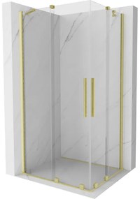 Mexen Velar Duo sprchová kabína, posuvné dvere 100 x 90 cm, Priehľadné, Zlatá kefovaná- 871-100-090-02-55