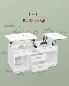 Konferenční stolek Vasagle Uma s výsuvnou deskou 100 cm bílý