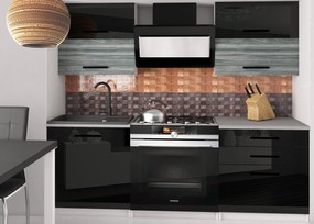 Kuchynská linka Belini 120 cm čierny lesk / šedý antracit Glamour Wood s pracovnou doskou Eleganta2  INF ELEGANTA2/2/WT/BGW1B/0/B1