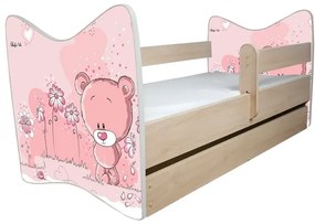 Raj posteli Detská posteľ " Ružový Medvedík " DLX dub jasný