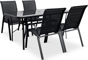 Noela Záhradný jedálenský set Klaudia čierny + 4x kovová stolička Ramada