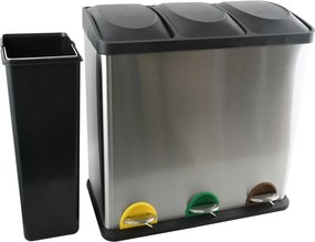 Oceľový odpadkový kôš 3x20 l na triedený odpad/nášľapný v matne striebornej farbe Tri Selectif – MSV