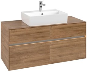 VILLEROY &amp; BOCH Collaro závesná skrinka pod umývadlo na dosku (umývadlo v strede), 4 zásuvky, s LED osvetlením, 1200 x 500 x 548 mm, Oak Kansas, C128B0RH