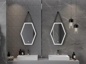 Mexen Orla, LED kúpeľňové zrkadlo s podsvietením a čiernym rámom 50x70 cm, 6000K, ochrana proti zahmlievaniu, 9815-050-070-611-70