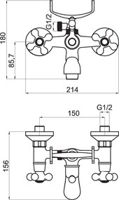 Novaservis Antica, nástenná vaňová batéria 150 mm, mosadzná, BAI11BR