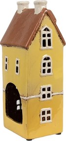 Žltý keramický svietnik na čajovú sviečku domček Candle Village - 11*9*25 cm