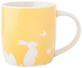 Altom Porcelánový hrnček Zajac s motýľom, 360 ml, žltá