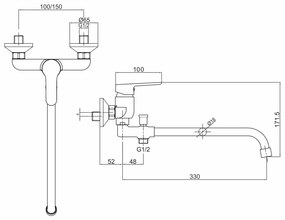 Mereo Mereo, Nástenná batéria do byt. jadra, Zuna, s ramienkom ø 18 mm - 330 mm, bez prísl., MER-CB602A03Z