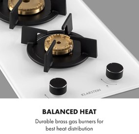 Klarstein Goldflame Domino, plynová varná doska, 2 mosadzné horáky, sklokeramika