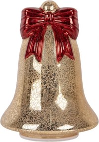 Zlatá vianočná sklenená svietiaca dekorácia zvonček Bell Led - Ø 15*21 cm