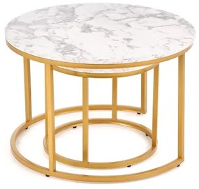 Súprava 2 ks konferenčných stolíkov PACILA, mramorový dekor / zlaté