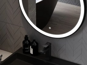 Mexen Esso, okrúhle LED podsvietené kúpeľňové zrkadlo 100 cm, 6000K, vykurovacia podložka proti zahmlievaniu, čierny rám, 9825-100-100-611-70
