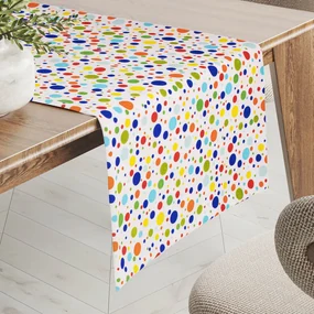 Biante Detský bavlnený behúň na stôl Sandra SA-006 Farebné bodky na bielom 35x140 cm