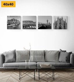 Set obrazov historické mestá v čiernobielom prevedení - 4x 60x60