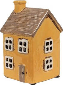 Žltý keramický svietnik na čajovú sviečku domček Amster Village - 9*9*15 cm