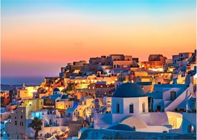 Obraz - Santorini pri zotmení (70x50 cm)