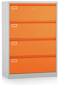 Dvojradová kovová kartotéka A4 - 4 zásuvky, 90 x 45 x 132 cm, cylindrický zámok, oranžová - ral 2004