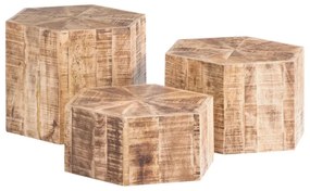furniture-nabytek.cz - Sada 3 masívnych konferenčných stolíkov Caribou Mango, lakovaných, prírodných, šesťhranných