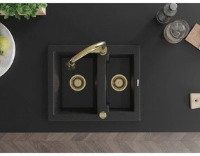 Mexen Carlos, 1,5-komorový granitový drez 582x475x177 mm a drezová batéria Elia, čierna-strieborná metalíza, 6518-73-670101-50