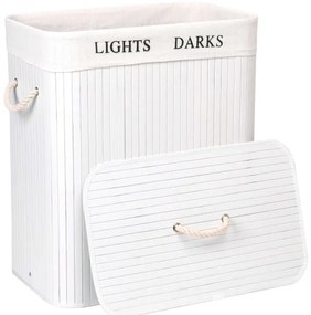 Kôš na bielizeň 2 priehradkový 100 l bambusový biely