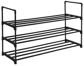 3-úrovňový stohovateľný stojan na topánky, botník, čierny