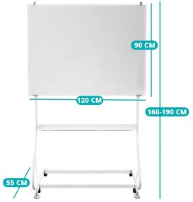 Magnetická sklenená flipchart tabuľa na kolieskach 120 x 90 cm