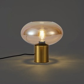 Dizajnová stolná lampa mosadzná s jantárovým sklom - Umbrella