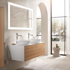 DURAVIT White Tulip závesná skrinka pod dve umývadlá na dosku, 2 zásuvky, 1300 x 550 x 408 mm, americký orech masív/kameňovo šedá vysoký lesk, WT4988B77H2