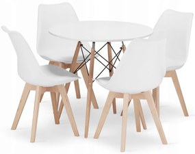 Jedálenská zostava TODI 80cm okrúhly stolový set biely+ 4 stoličky MARK biele